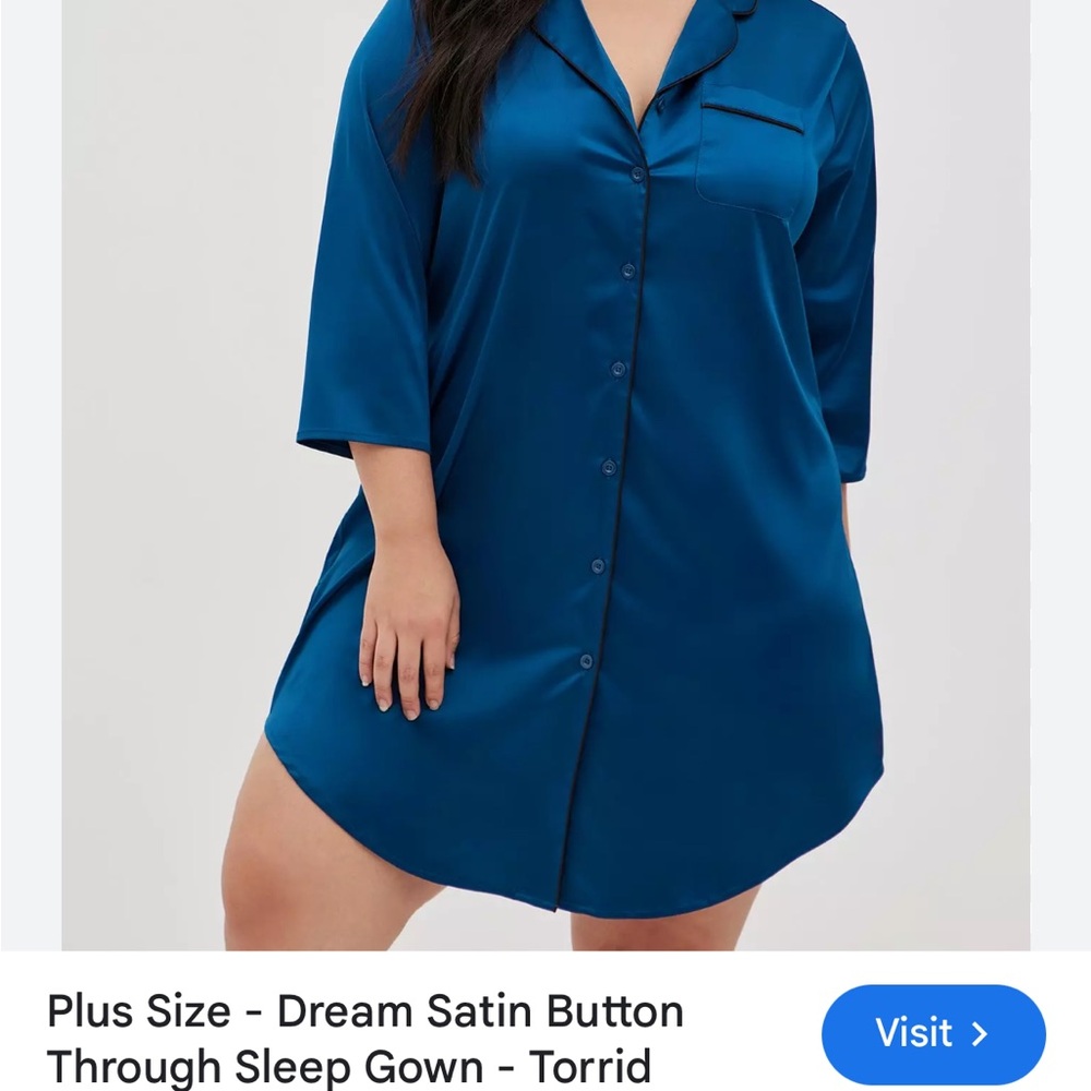 Torrid Satin Button-Front Sleep Robe - Blue